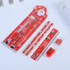 Jul 5PCS Stationery Set Xmas Children Stationery Supplies Pencils Ruler Eraser Pencil Sharpener Set School Supply BH7374 TYJ