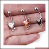 Body Arts Little Devil Navel Rings Zircon Heart Shape Piercing Jewelry Belly Button Ring Nombril For Sexy Women Piercings Drop Deliv Dhmj0