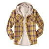 Men's Casual Shirts Hooded Plaid Fleece For Men Fall Winter Thick Warm Velvet Lined Flannel Shirt Jacket Man Camisas De Hombre