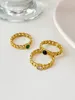 Cluster Rings Peri'sbox Minimalist Gold Plated Cuban Link Chain Ring med Sparkly CZ Women rostfritt stål Bezel Set Zircon Stacking