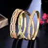 Bangle CWWZircons Beautiful Trendy Blue Green Cubic Zirconia Paved Gold Color Round Wedding Bridal CZ Bangles For Women Jewelry BG050