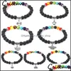 Fili di perline Moda 6mm 7 Chakra Pietra lavica Perline Bracciale Ape Cuore Amore Amicizia Elefante Angelo Charms Yaga Perlina per uomo Wo Otfxz