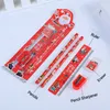 Jul 5PCS Stationery Set Xmas Children Stationery Supplies Pencils Ruler Eraser Pencil Sharpener Set School Supply BH7374 TYJ