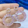 Stud Earrings Shiny Zirconia Drop Pink Exaggerated Square Female For Women Wedding Banquet Accessories Girl Gift E094