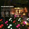 3pcs Solar Garden Lights LED Simulation Rose Outdoor Waterproof With Stakes Landscape Flower Light Decor