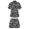 Women's Tracksuits Foridol White Black Printed Women Shorts Sets Summer Spring Shirt 2 Pcs Outfit Button Turn Down Collar Matching Set