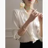 Kvinnors blusar Fashion Solid Color Lapel Ruffles Chiffon Blue Women Clothing 2022 Autumn Loose Casual Pullovers All-Match Commute Shirt