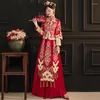 エスニック服fzslcyiyi刺繍ラインストーンタッセルブルゴーニュ中国の花嫁花grideウェディングドレスcheongsamエレガントな結婚qipao