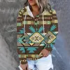 Camisolas femininas outono feminino e inverno Casaco Western Ethnic Print Sweater Blank Sweatshirts Mulheres Zip Front Capuz