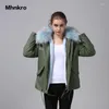 فراء النساء mhnkro الشتاء fasiopn skyblue furs ذوي الياقات الجيش الأخضر جودة mrs المعاطف فو.