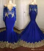 2023 Królewskie sukienki balowe ze złotą koronkową aplikacją na ramię długie rękawy Niestandardowy Siez Pociąg Evening Suknia Formalna OCN Wear Vestidos Plus Size 401 401