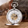 Pocket Watches Silver Mirror Mechanical Watch For Men Women Steampunk FOB Chain Skeleton Dial Classic Clock Male Relogio Masculino