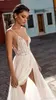 Gali Karten 2023 Beach Wedding Dresses Side Split Spaghetti Sexy Illusion Boho A-Line Wedding Dresses Pearls Backless Bohemian Bridal Gowns