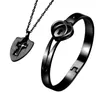 Collier Boucles d'oreilles Ensemble Bracelet de verrouillage et clé en acier titane Couples Bijoux Cadeau romantique pour la Saint-Valentin Anniversaire Noël H8WF