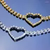 Choker Stonefans Simple Rhinestone Big Heart Necklace Verstelbare sieraden Hollow Out Crystal Short Collar Chain For Women Gift