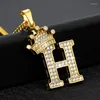 Pendant Necklaces European And American Jewelry Crown Necklace Zircon Letter Male Stainless Steel Female