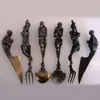 Servis uppsättningar Western Skeletal Cutery Set 3 -stycken Babelformulär Rostfritt stål Black Spoon Fork Knivmiddag Halloween gåva