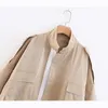 Femmes Trench Coats Femme 2022 Solide Coupe-Vent Manteau Printemps Automne Rue Lâche Col Debout Fille Simple Fermetures À Glissière Poches Female1