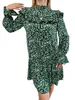 Casual Dresses DGIRL Elegant Green Dress Women Floral Autumn Winter Bubble Sleeves Loose