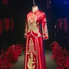 Etniska kläder par Röd strass Phoenix broderi cheongsam kinesisk stil bröllopsklänning qipao orientalisk vestido