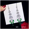 Dangle Earrings S925 Sterling Drop Earring For Women Vintage Created Emerald Fine Jewelry Long Cubic Zirconia Eardrop Trendy Temperament