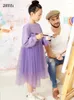 Girl Dresses AMII Kids 2022 Winter Dress For Girls 3-12y O-neck Pleated Long Sleeve Vestidos Casual Solid Children Clothing 22270035