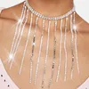 Choker Shiny Full Rhinestone Chain Long Tassel Necklace Party Jewelry For Women Crystal Charm Collar Statement