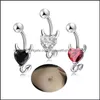 Body Arts Little Devil Navel Rings Zircon Heart Shape Piercing Jewelry Belly Button Ring Nombril For Sexy Women Piercings Drop Deliv Dhmj0