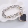 Strang Kristall Perlen Armbänder Elastische Liebe Herz Anhänger Charme Armreifen Mode Frauen Schmuck Edelstein Zarte Pulseira