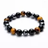 Strand Hématite Noir Obsidienne Oeil de Tigre Pierres Bracelets Extensibles Perlés Énergie Puissante Hommes Femmes Bijoux 6mm 8mm 10mm Options