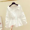 Women's Blouses & Shirts Elegant Off Shoulder Top Long Sleeve Tunic Women Button Up White Shirt Turn Down Collar Casual