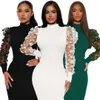 2023 yeni bahar bayan gündelik elbise tasarımcısı ince seksi örgü kol 3d çiçek patchwork gövdeli parti elbiseler