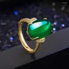 Cluster Rings Real Gold 18k Yellow Open Resizable Fine Natural Emerald Stone For Wedding Engagement Party Girlfriend&Wife Gifts