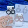 Stud Earrings Shiny Zirconia Drop Pink Exaggerated Square Female For Women Wedding Banquet Accessories Girl Gift E094