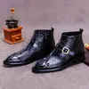Burgund schwarzes Krokodil-Leder-Herren Boots Winter High Top Formal Anzug Stiefel Britische Schuhe große Größe 38-46