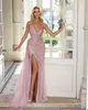 Erröten rosa Meerjungfrau Abendkleid voller Pailletten Rüschen Sexy Spaghetti-Trägern Ballkleider nach Maß Kleider für besondere Anlässe