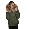 Femmes fourrure vert Bomber tenue décontracté Mme hiver coupe-vent épaisseur naturel raton laveur sweats à capuche veste de vol haute qualité Faux