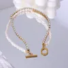 Link Bracelets Stainless Steel Waterproof Multilayered Freshwater Pearl OT Buckle Tennis Chain For Women Girls Jewelry Gift