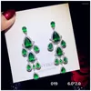 Dangle Earrings S925 Sterling Drop Earring For Women Vintage Created Emerald Fine Jewelry Long Cubic Zirconia Eardrop Trendy Temperament