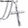 Kedjor Davieslee Curved Cross Pendant Halsband Herr Chain Curb Cuban Link Rostfritt Stål Svart Guld Silver Färg 18-36 tum DKPM137