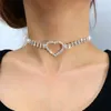 Choker Stonefans Simple Rhinestone Big Heart Necklace Verstelbare sieraden Hollow Out Crystal Short Collar Chain For Women Gift