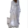 Cristaux perlés caftan marocain robes de bal en mousseline de soie blanche à manches longues robes de soirée musulmanes avec appliques de dentelle argentée