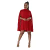 Women Casual Dresses Elegant Cloak Long Sleeve Loose Dress Cape Slim Fit Ruched Party Work Mini Dress