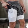 Pantalones cortos para hombre New Camo Running 2 en 1 de dos pisos de secado rápido GYM Sport Fitness Workout Pantalones cortos deportivos de gran tamaño M-5XL Y2211