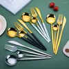 Dinnerware Sets 16pcs Black Gold Tableware Set Knife Fork Tea Spoon Stainless Steel Cutlery Kitchen Wholesale