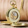 Navidad Christial Gift Smooth Mechanical Packwatch Full Gold Color Men Men Women Stylish Retro Fob Hand Wind Double Hunter280V