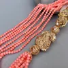 Choker Y.YING 8 Strands Orange Coral Gold Plated Rose Desert Rough Raw Asymmetric Necklace 23"