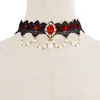 HARAJUKU Black Lace Rhinestone Choker Naszyjnik Kobiety Krótki Pearl Frędzl