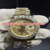 Prong set diamanti lunetta orologio automatico mens lusso oro cassa 42mm quadrante oro marcatori romani data oro orologi con diamanti grandi272o