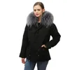 Damen Pelz Schwarz Kurzmantel Damen Parka mit Kunstfutter Damen Freizeitmode Mode Mantel Kragen abnehmbar